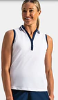 Polera polo de mujer sin mangas con cuello en V blanco  - Miniatura 1
