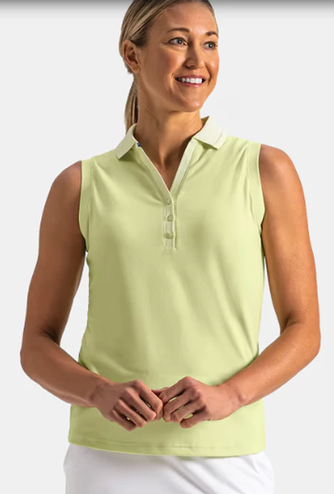 Polera polo de mujer sin mangas con cuello en V verde