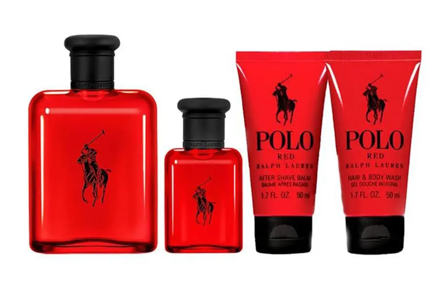 Set Gift Polo Red perfume de 125 + miniatura de 40 + after shave balm+ hair & body wash 2