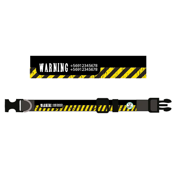 Collar de identificación para perro diseño WARNING
