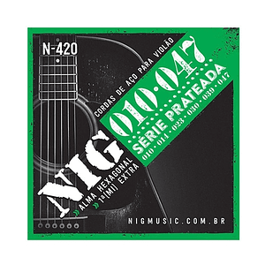 Set de Cuerdas N-420 de Guitarra Acústica (Metal) Plata 10-47 NIG STRINGS
