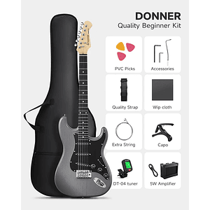 Pack Guitarra Electrica ST Matton Black DST-80 EC6961 DONNER