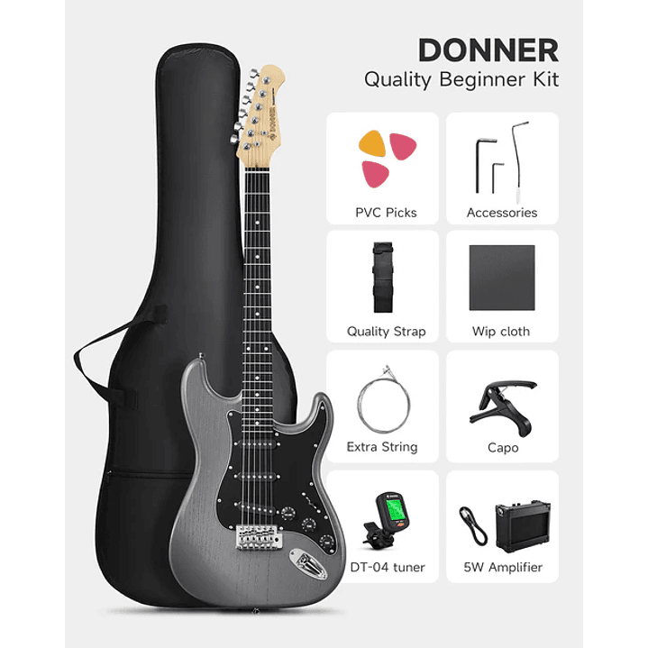 Pack Guitarra Electrica ST Matton Black DST-80 EC6961 Donner 2