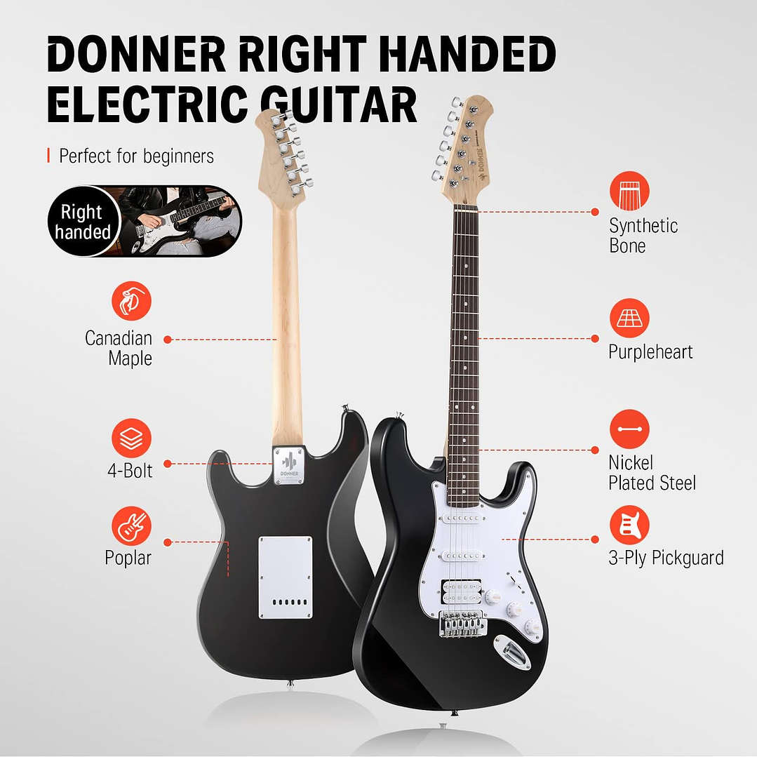Pack Guitarra Electrica Negra DST-100B EC1099 Donner 3