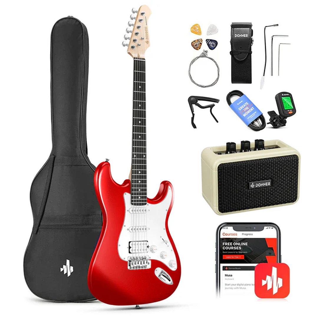 Pack Guitarra Electrica Roja DST-100R EC1166 Donner 1