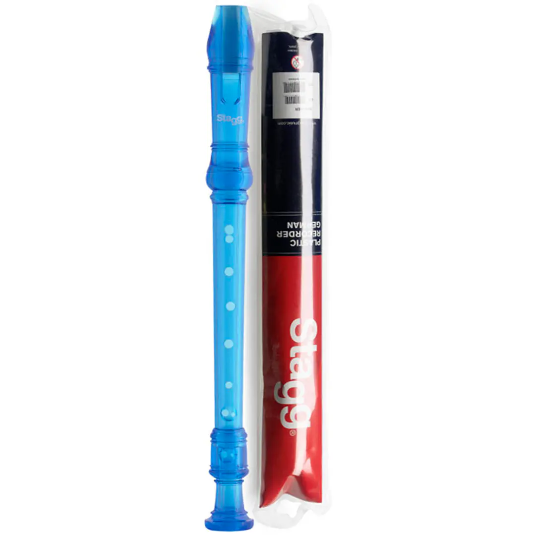 Flauta dulce soprano Stagg escolar azul traslúcido con funda RECGERTBL 2