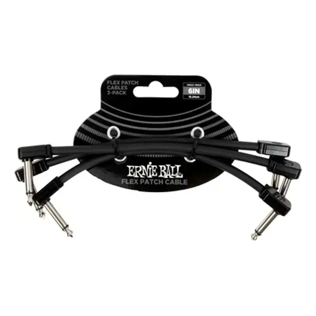 Set 3 cable patch ernie ball 15cm conector plano black 1