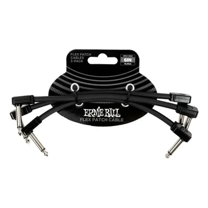 Set 3 cable patch ernie ball 15cm conector plano black 1