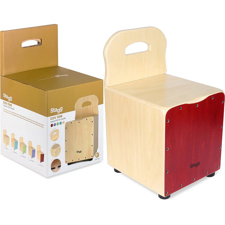 Cajón peruano para niños Stagg con respaldo color rojo CAJKID 2