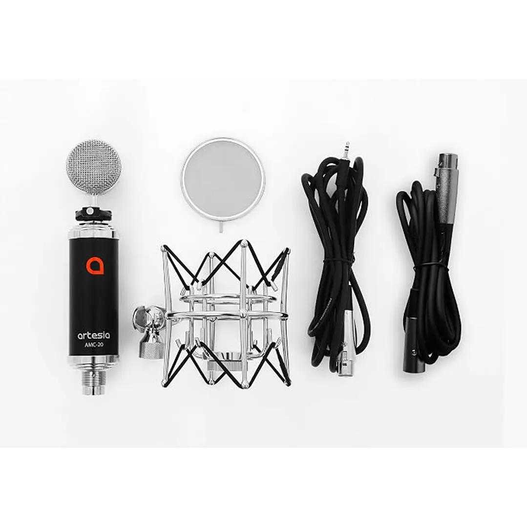 Micrófono condensador Artesia incluye soporte araña y cable AMC-20 4