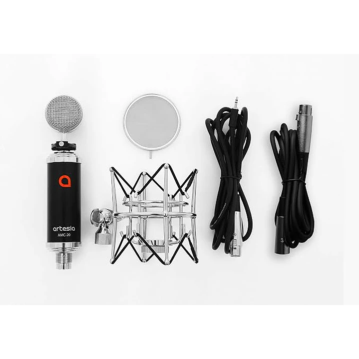 Micrófono condensador Artesia incluye soporte araña y cable AMC-20 4