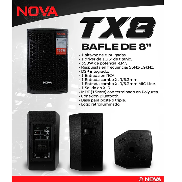 Caja activa 8 pulgadas 700W Vamav NOVA TX8 3