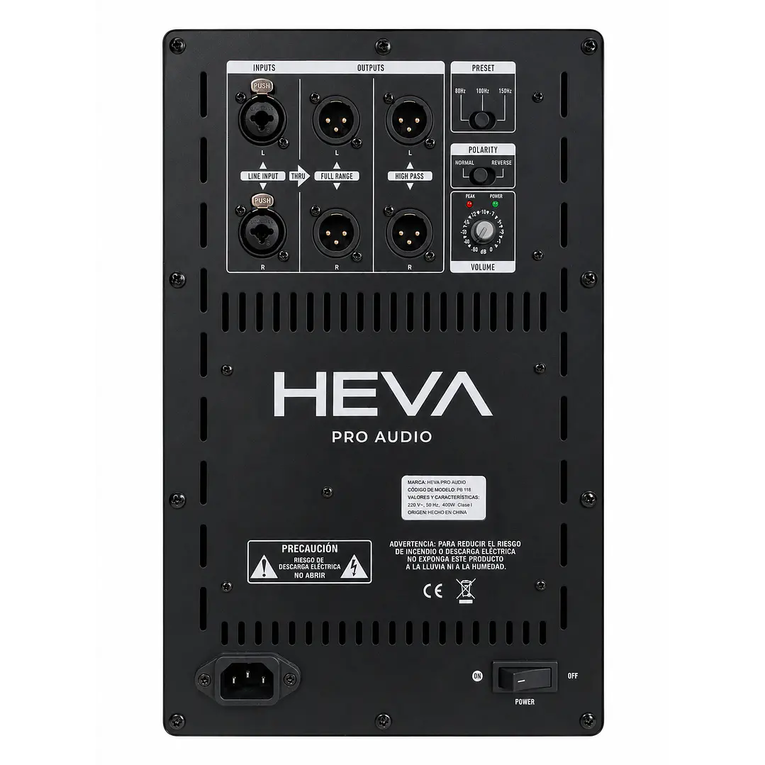 Sub bajo activo Heva Pro Audio 800W de 18