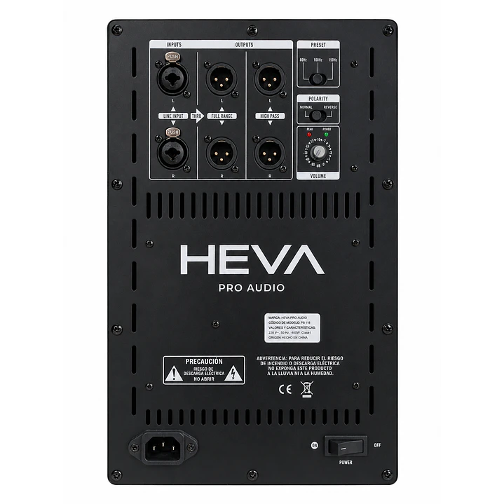 Sub bajo activo Heva Pro Audio 800W de 18