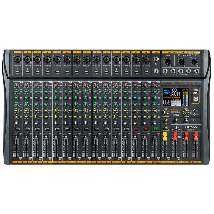 Consola de audio 16 canales Heva Pro Audio con interfaz USB y efectos HDM-16 1