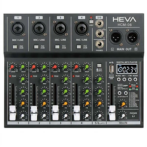 Consola de audio 6 canales Heva Pro Audio con interfaz USB y efectos HDM-6