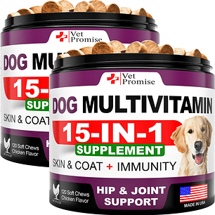 (2 Pack) Dog Multivitamins with Glucosamine - Joint Support, Energy, 240 Chews