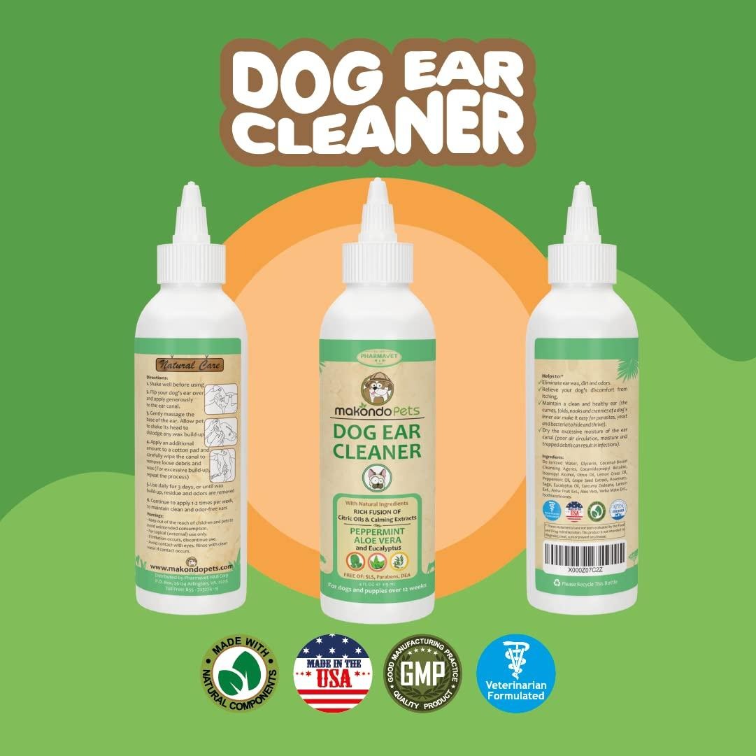 Dog Ear Cleaner Solution Removes Wax, Odor & Debris, Natural Peppermint Drops 3