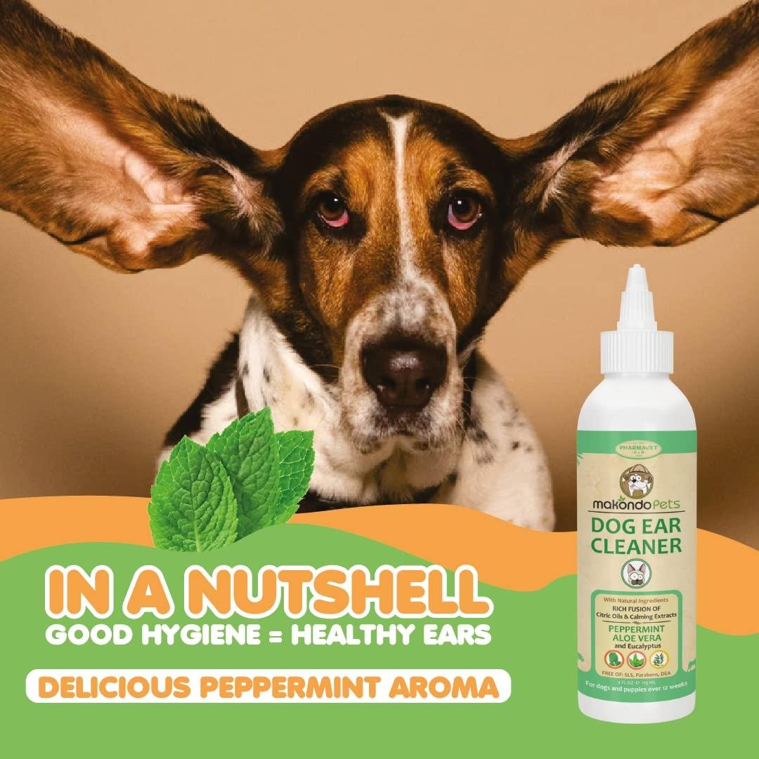 Dog Ear Cleaner Solution Removes Wax, Odor & Debris, Natural Peppermint Drops 6