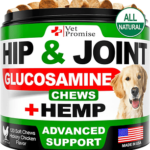 Hemp Hip & Joint Supplement for Dogs - Glucosamine, Chondroitin, Pain Relief Chews