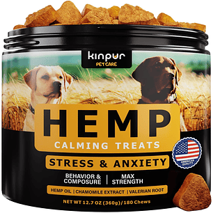 Natural Calming Chews for Dogs - Hemp Oil, Valerian Root, Duck Flavor, 180ct