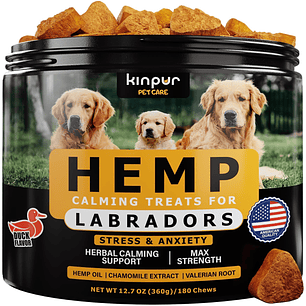 Calming Chews for Labradors - 180 Treats with Hemp Oil for Stress & Joint Health