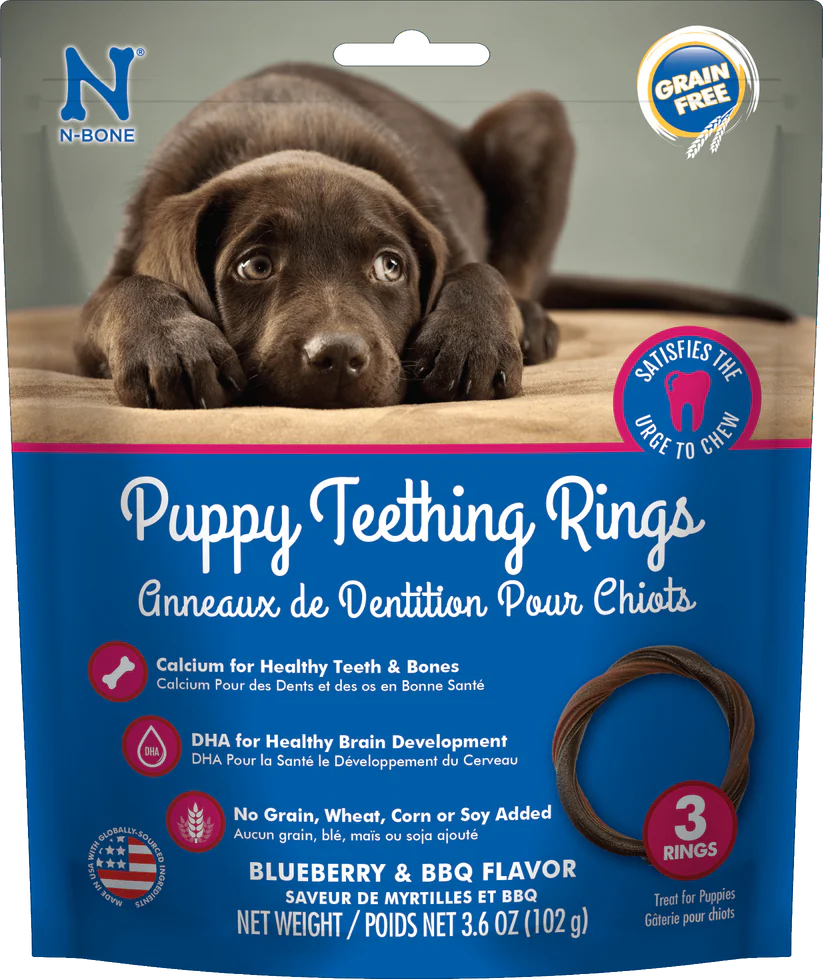 N-Bone Puppy Teething Rings Grain-Free Blueberry & BBQ Flavor, 3 Count 3.6 oz 1