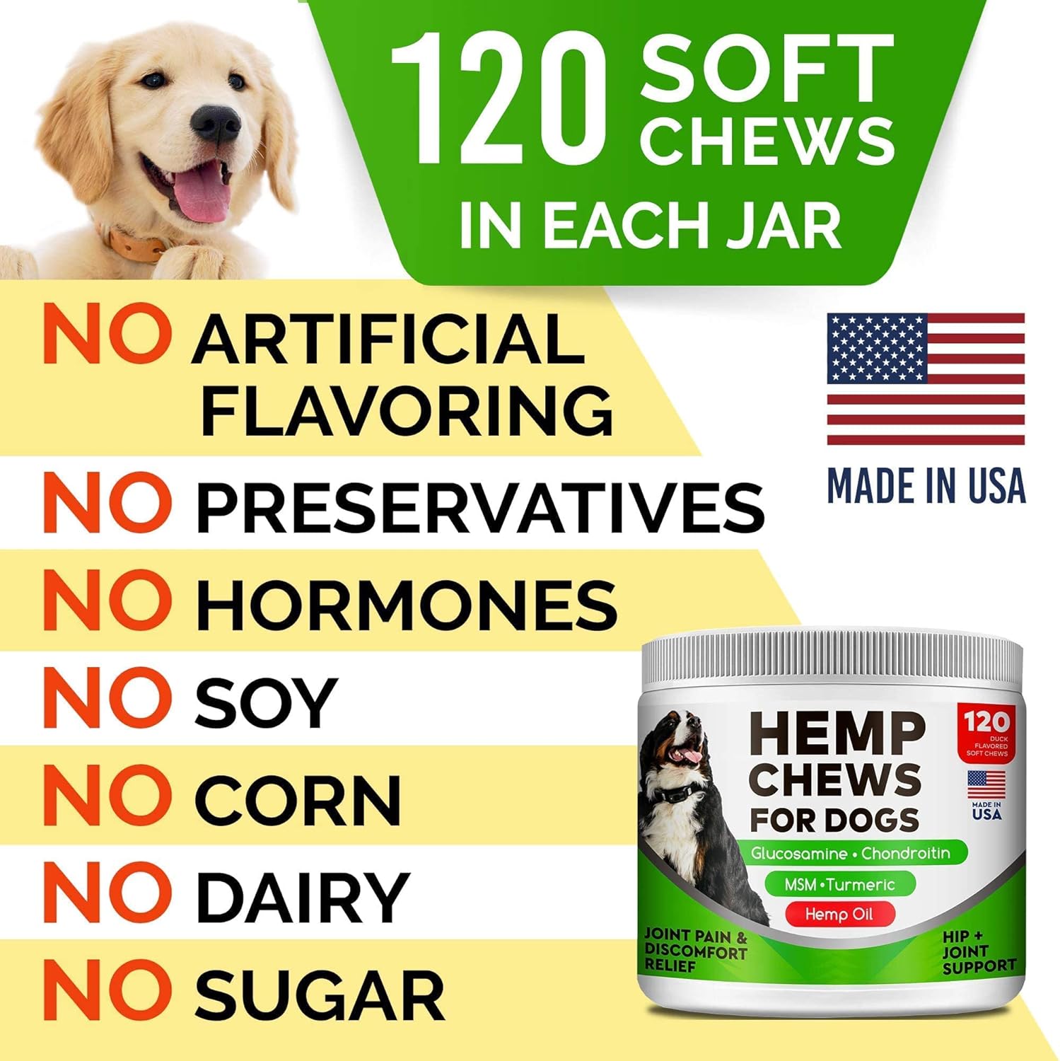 Hemp Chews for Dogs - Joint Pain Relief & Mobility Support with Glucosamine 3