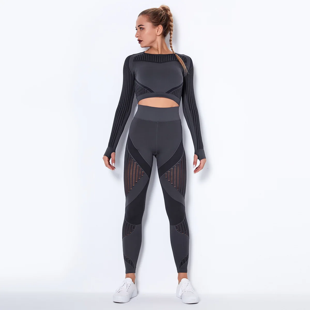 Chándal deportivo de cintura alta sin costuras para mujer,Leggings con realce de trasero, conjunto deportivo 13