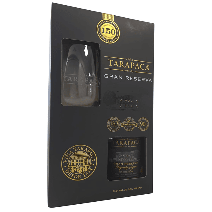 Pack Vino Tarapaca Gran Reserva Etiqueta Negra + Copa  2