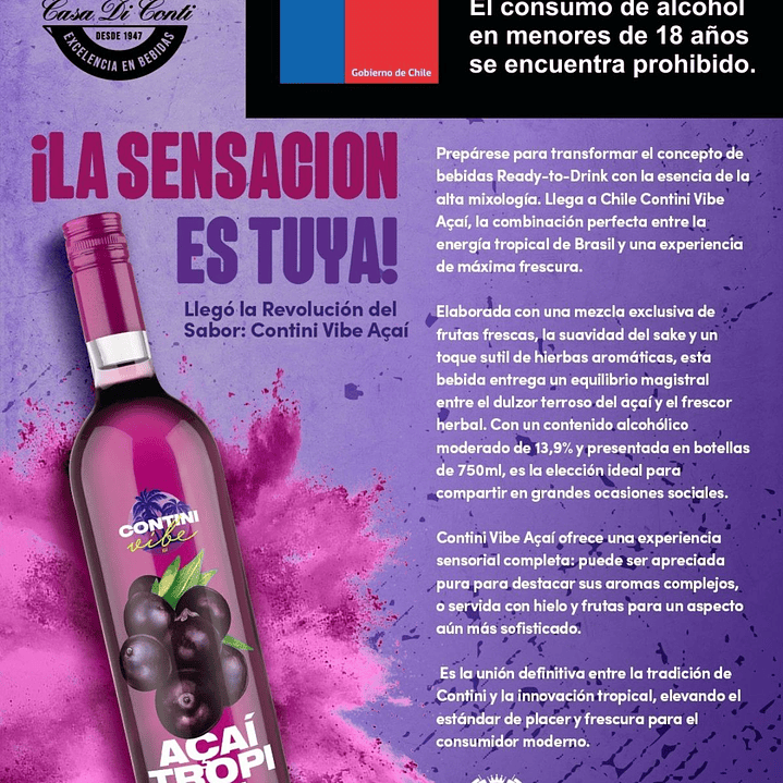 3x Botellas Acai Tropical Contini 3