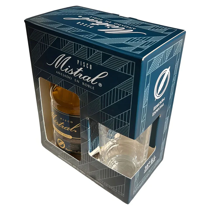 Pack Pisco Mistral Añejado En Roble + Vaso 35° 750cc 1