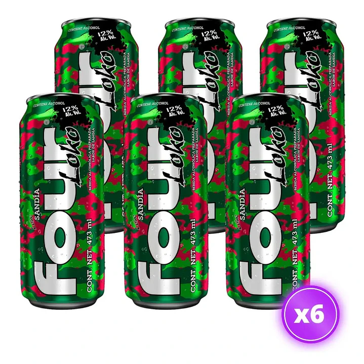 6x Bebida Ready To Drink Four Loko Sandía 12° 473cc 1