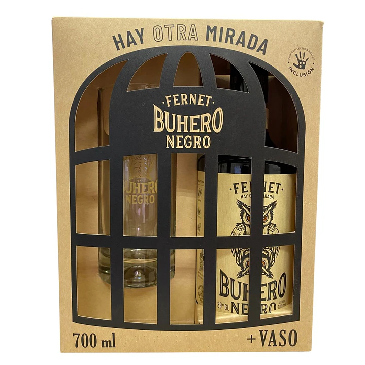 Pack Licor Fernet Buhero Negro 39° 700cc + Vaso de Regalo 1