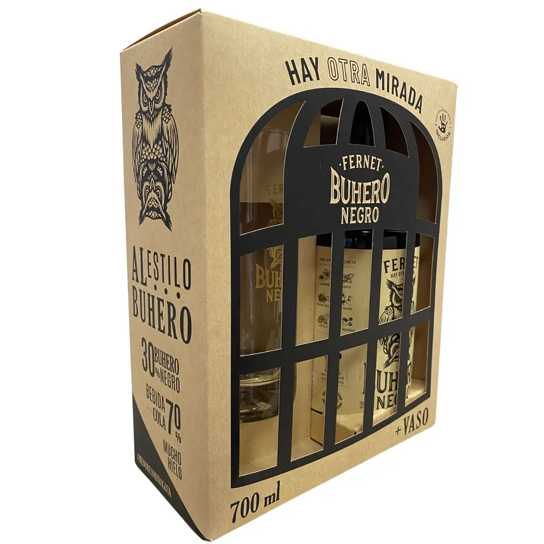 Pack Licor Fernet Buhero Negro 39° 700cc + Vaso de Regalo 2