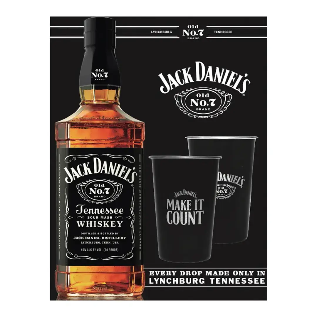 Pack Jack Daniel's N7 750cc + 2 Vasos Metálico Negros 1
