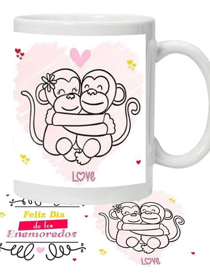 Tazón Amor Frases Monitos Pareja Grafimax 1