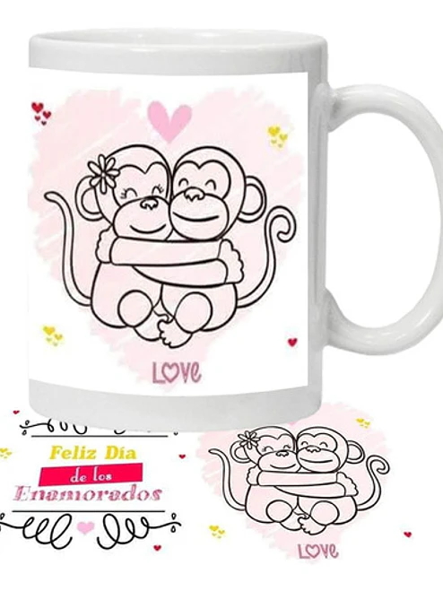 Tazón Amor Frases Monitos Pareja Grafimax 1