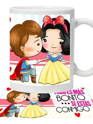 Tazón Taza Pareja Amor San Valentin Blancanieves Grafimax