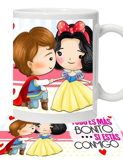 Tazón Taza Pareja Amor San Valentin Blancanieves Grafimax 1