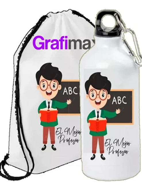 Pack Botella Agua Personalizada Bolsa Regalo Avatar Profesor 2