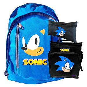 Mochila Azul Sonic Face Pack Lonchera Estuche Negro Grafimax