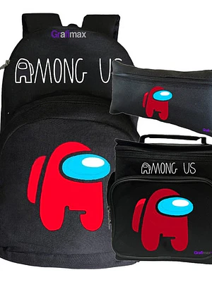 Mochila Among Us Rojo Pack Lonchera Estuche Grafimax