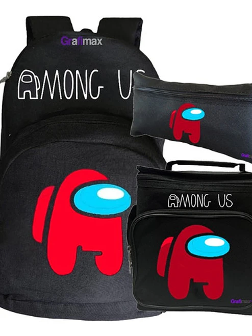 Mochila Among Us Rojo Pack Lonchera Estuche Grafimax 1