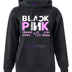 Polerón Black Pink Names Estampado Atras K-Pop Capucha Música Grafimax
