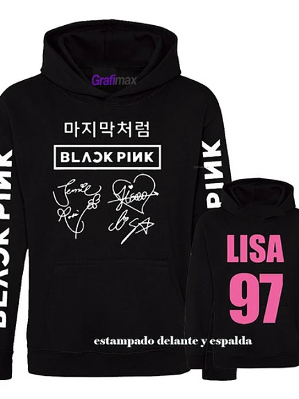 Polerón Black Pink Lisa 97 K Pop Estampado Espalda Grafimax 2