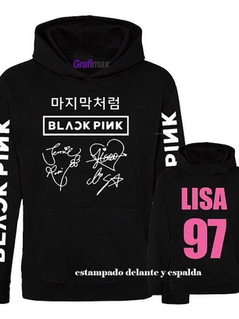 Polerón Black Pink Lisa 97 K Pop Estampado Espalda Grafimax 2