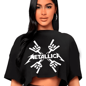 Polera Crop Top Mujer Metallica Banda Oversize Grafimax