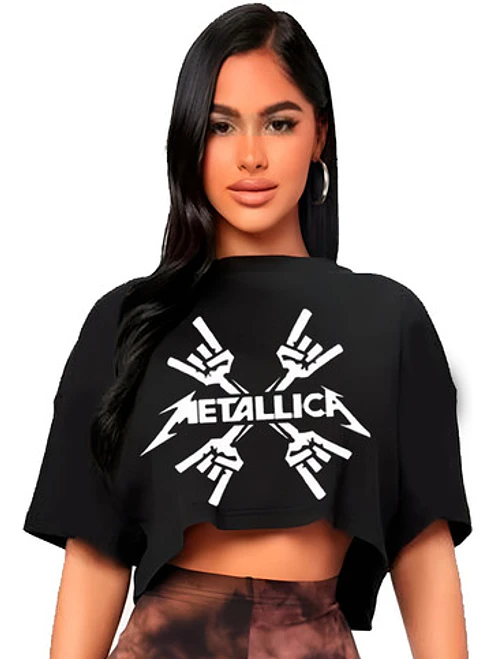 Polera Crop Top Mujer Metallica Banda Oversize Grafimax 1