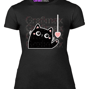 Polera Mujer Gatito Corazón Kawaii Grafimax